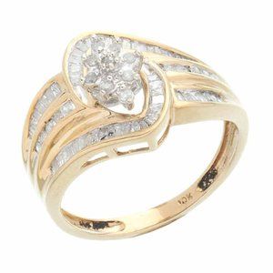 Diamond .50 CTW Flower Cluster Ring Multi Split Shank in 10K Yellow Gold Size 7